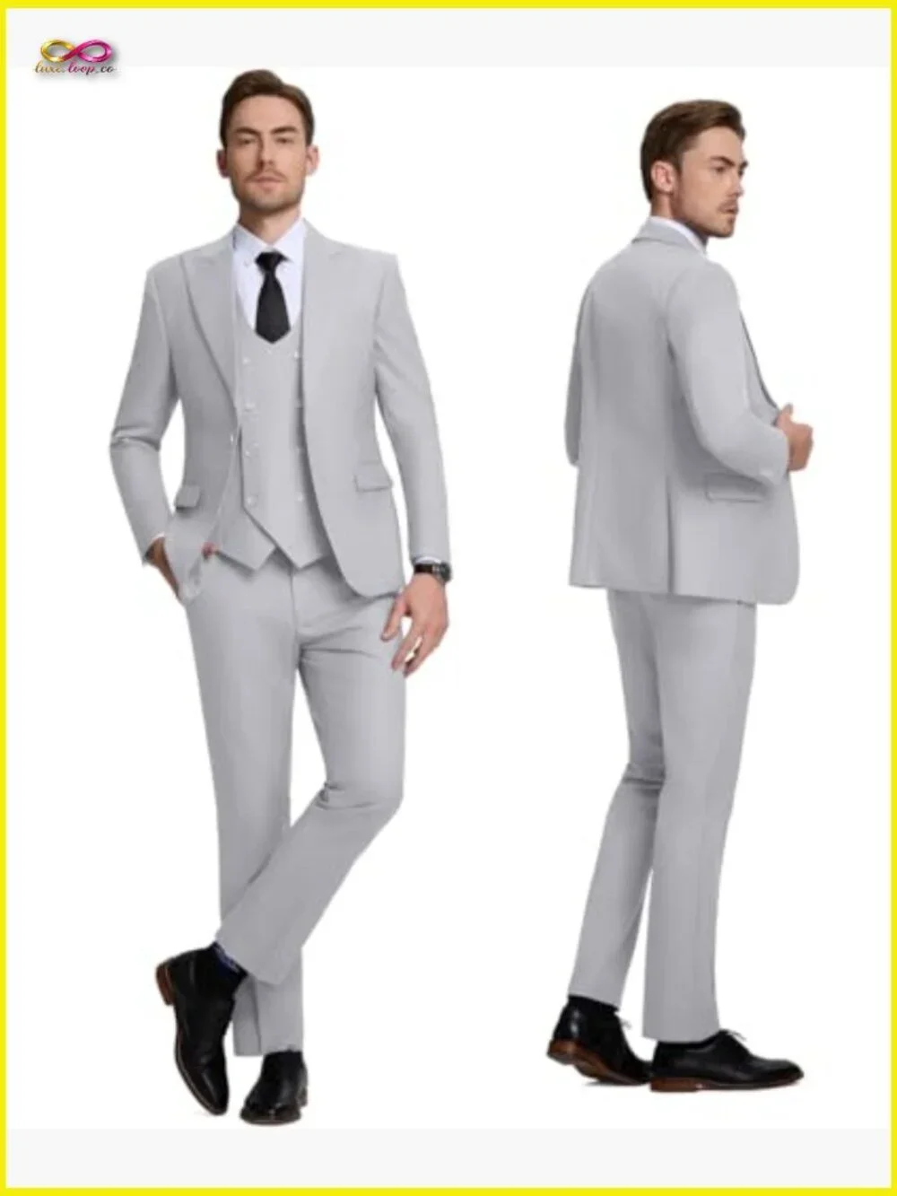 Slim Fit Double Breasted 3-Piece Suit Elegant Business Formal Wedding Tuxedo
